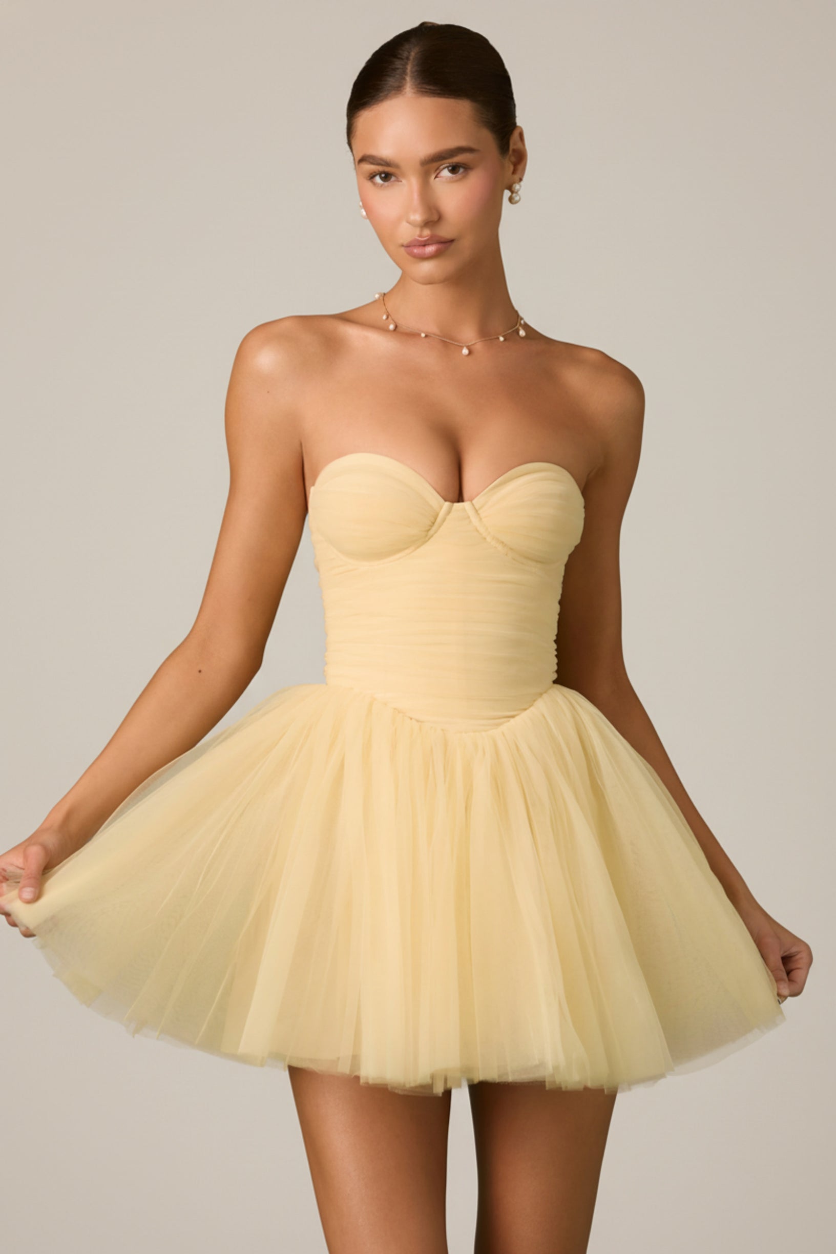 Tulle Corset Mini Dress in Yellow - 1