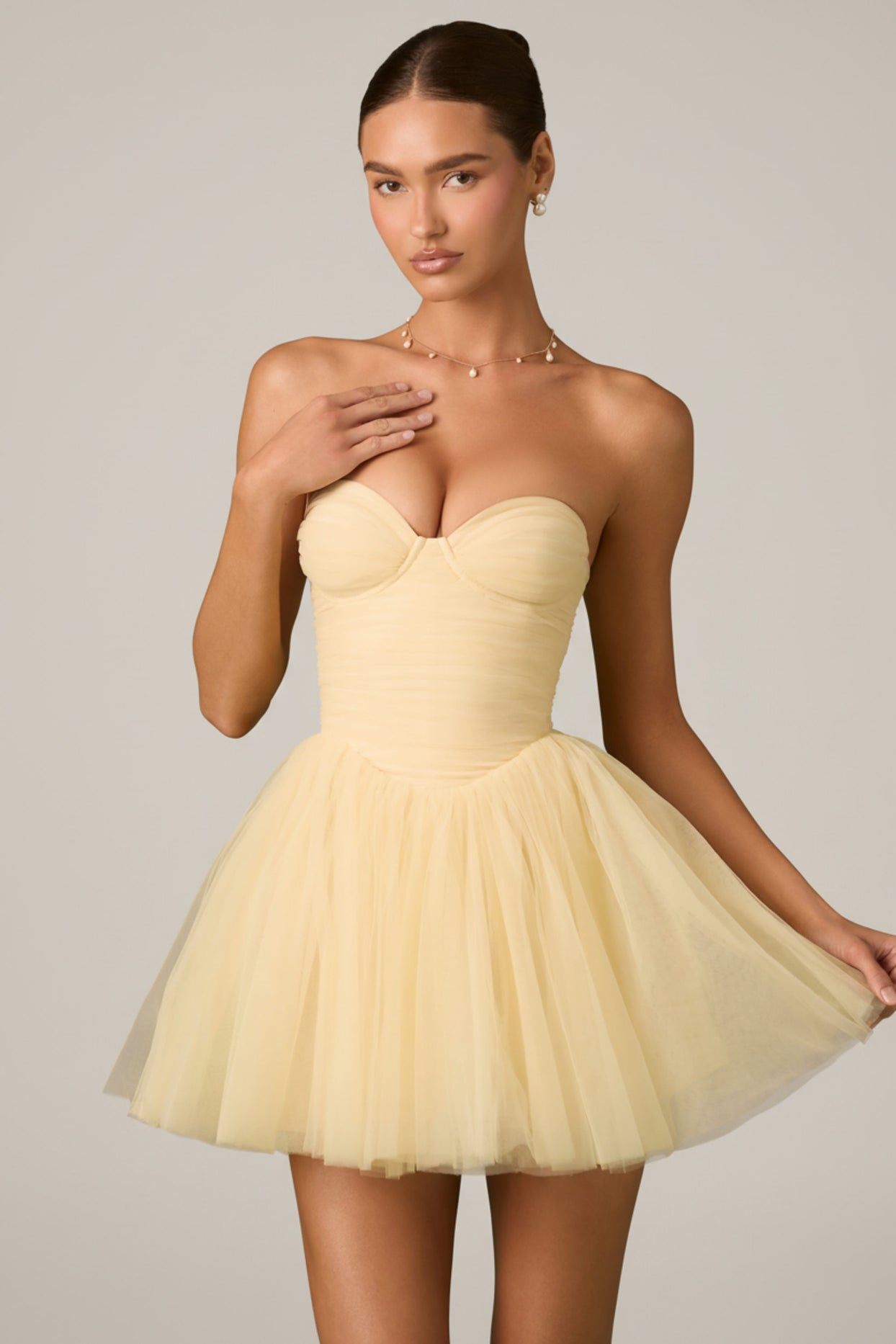 Tulle Corset Mini Dress in Yellow - 8