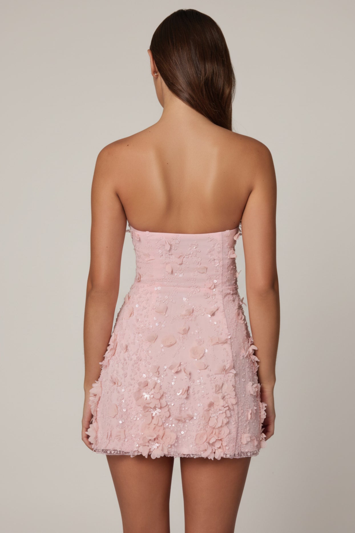 Embellished Bandeau A-line Mini Dress in Ballet Pink - 3