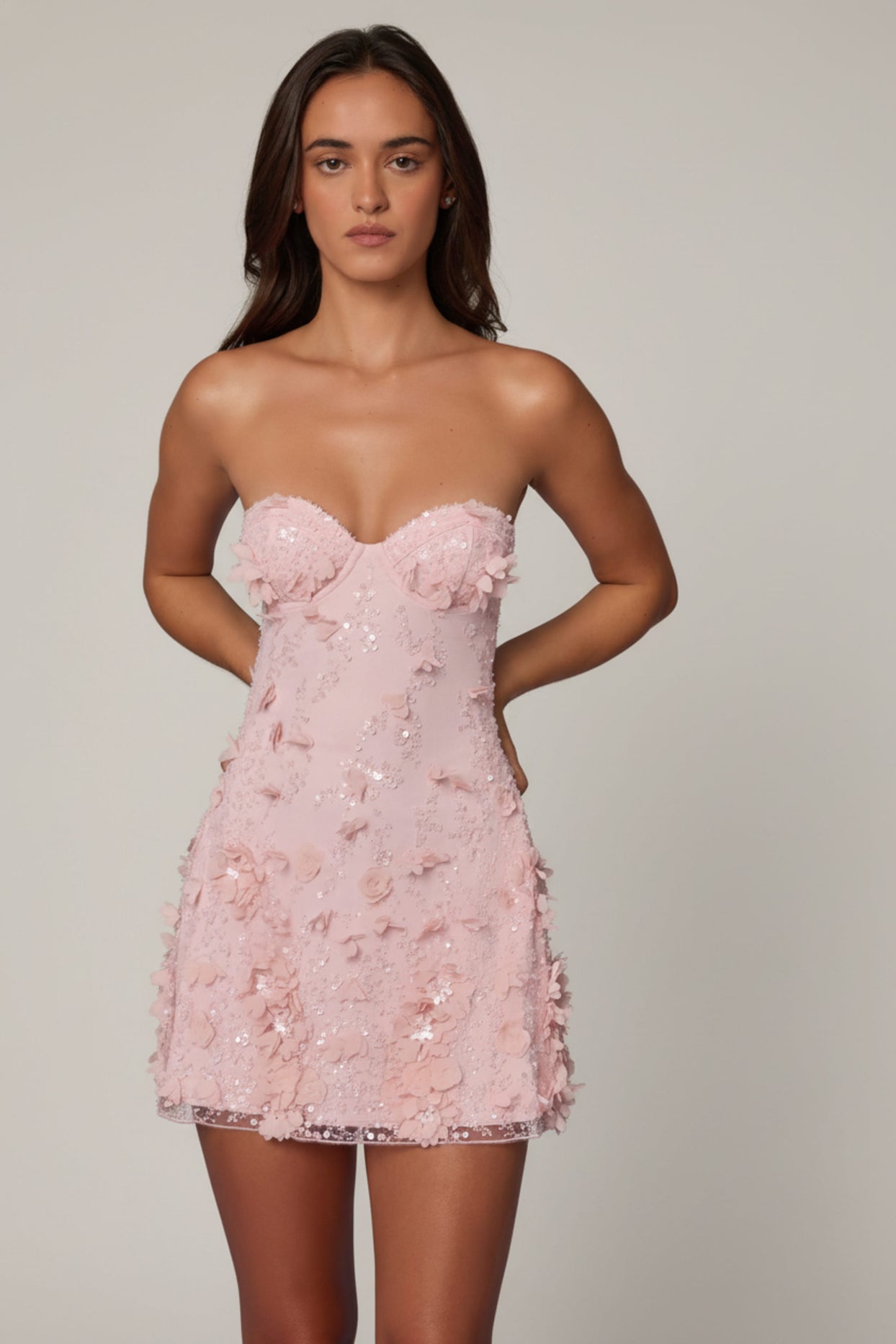 Embellished Bandeau A-line Mini Dress in Ballet Pink - 6