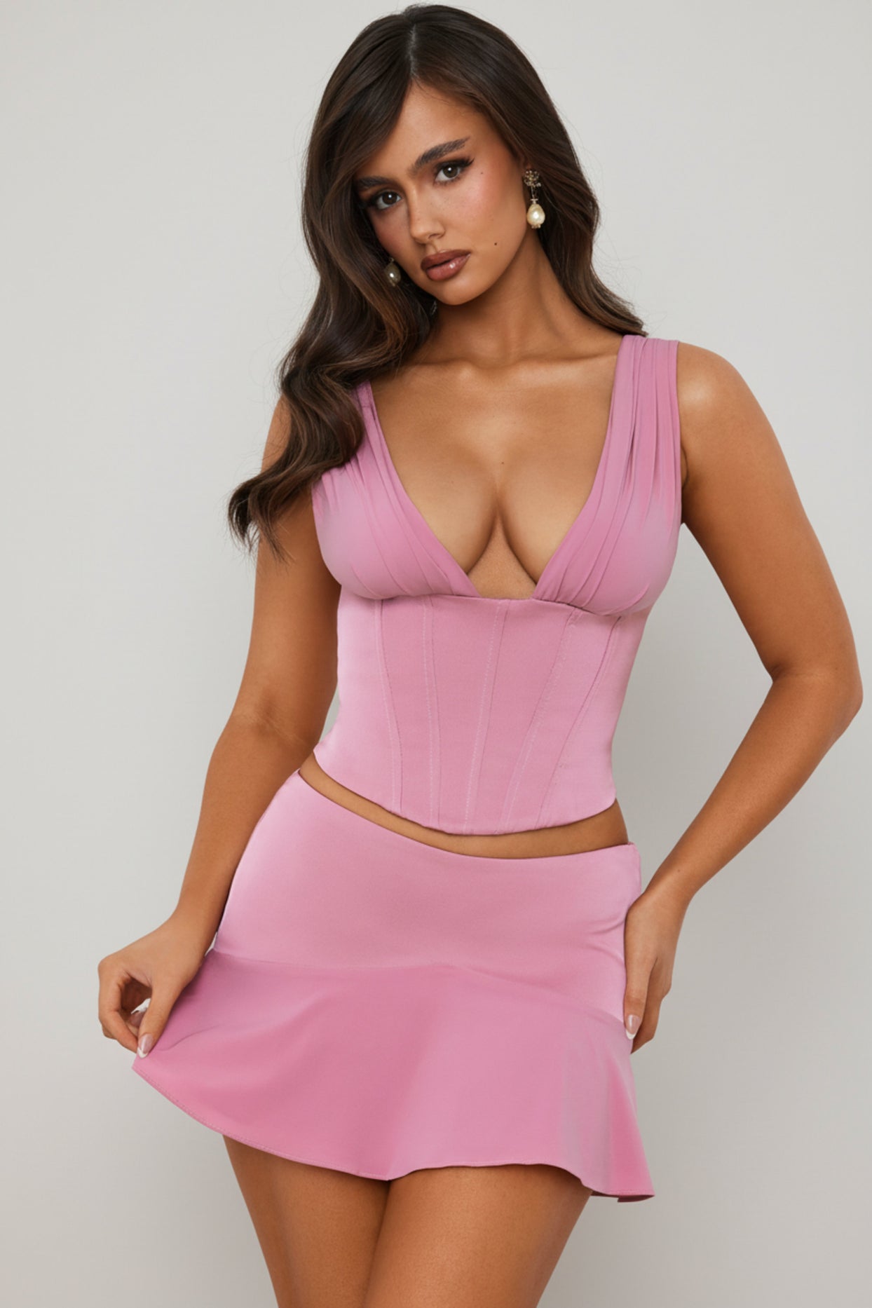 Mid-Rise Godet A-Line Mini Skirt in Mauve - 5