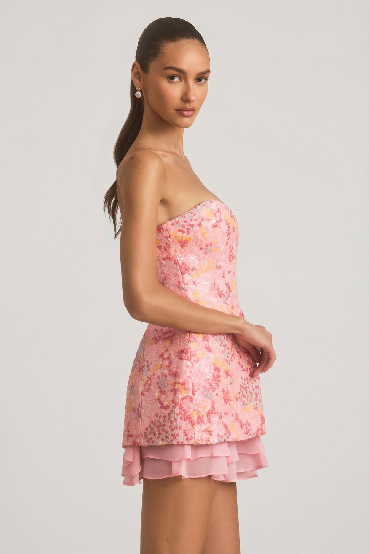 Embellished Strapless Corset Mini Dress in Pink - 6