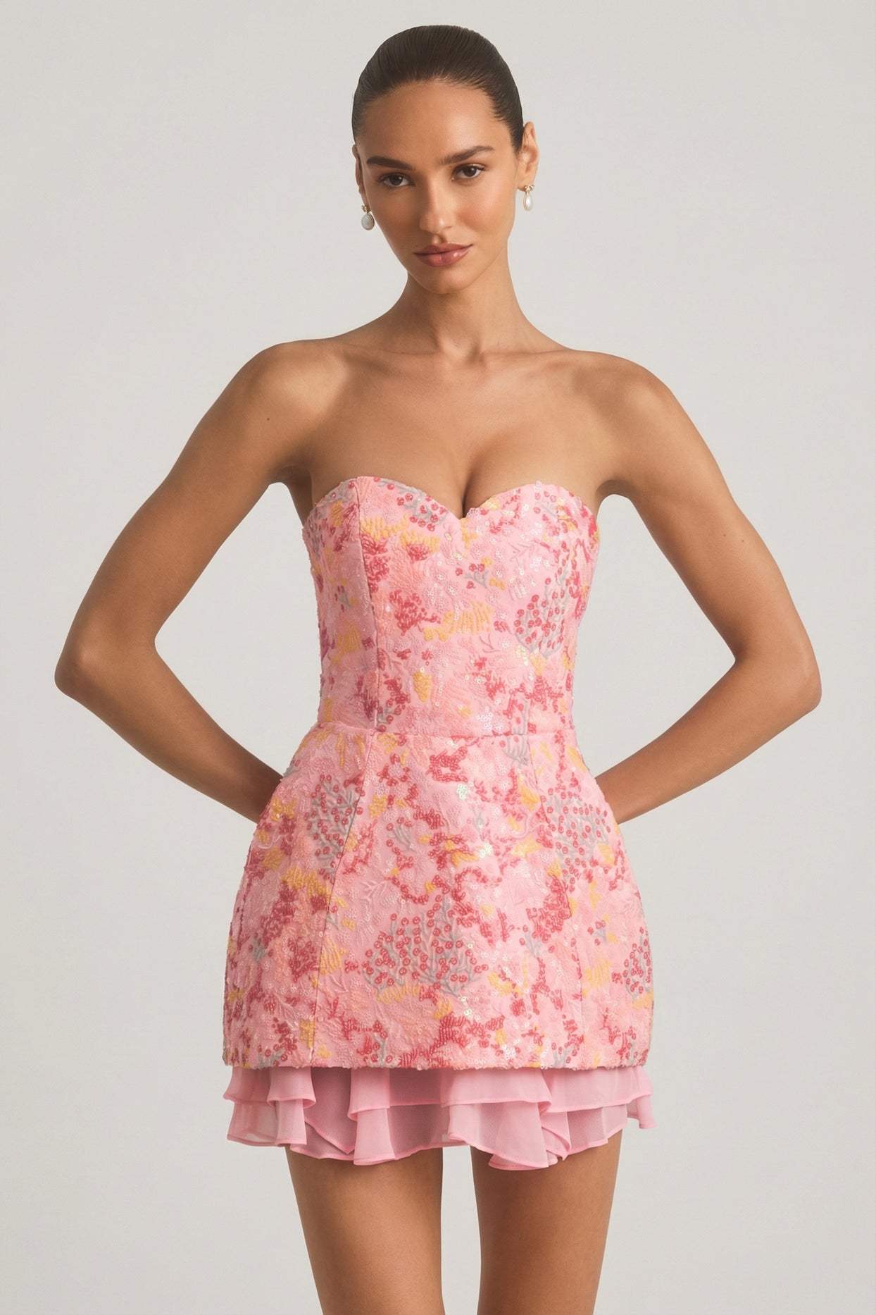 Embellished Strapless Corset Mini Dress in Pink - 7