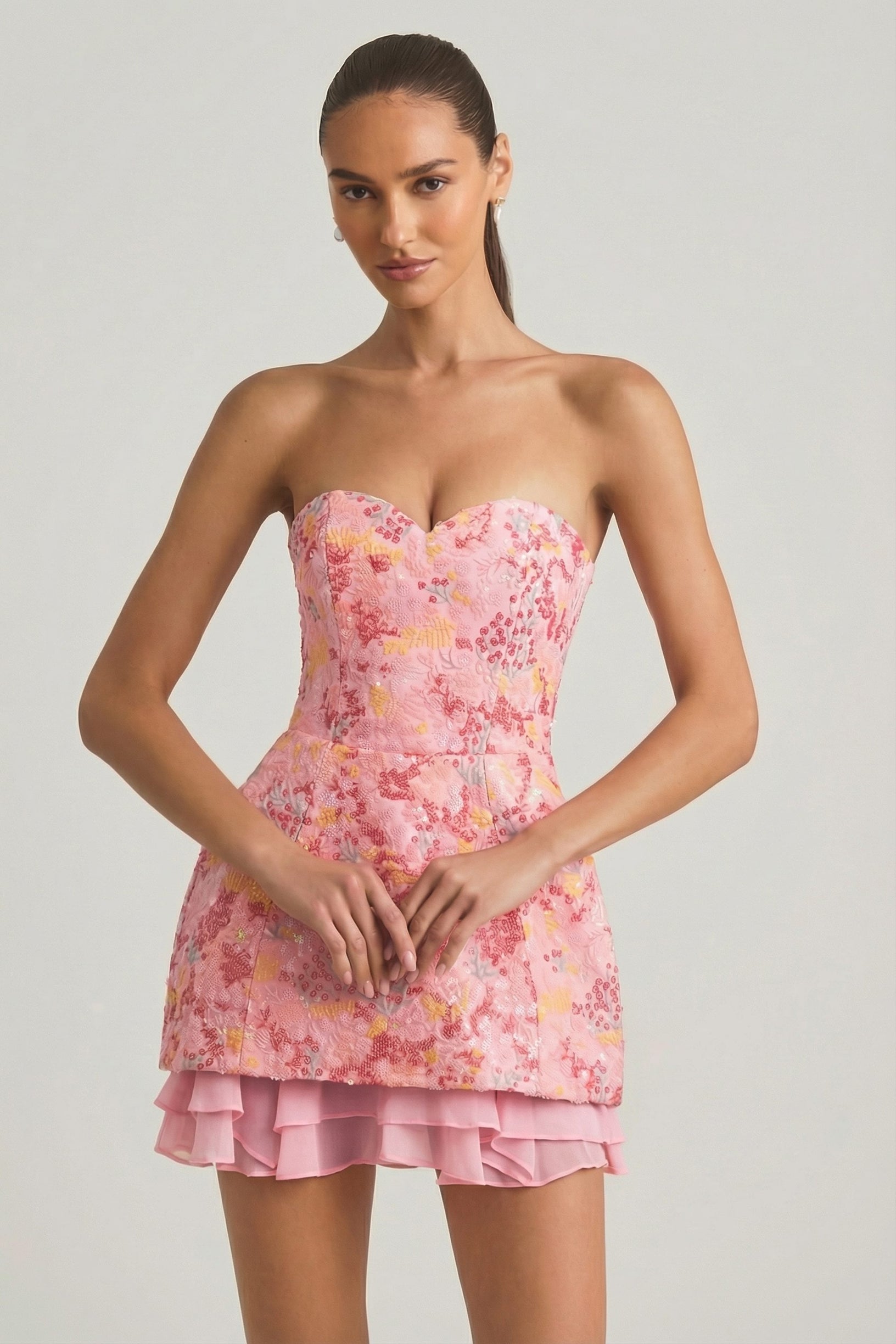 Embellished Strapless Corset Mini Dress in Pink - 1