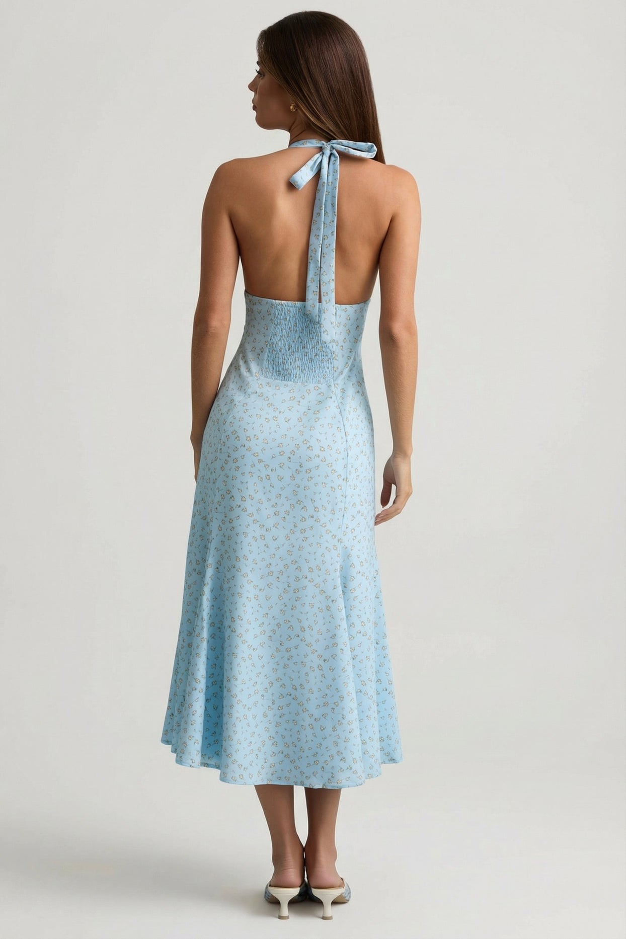 Halterneck Midaxi Dress in Blue Flower Print - 6
