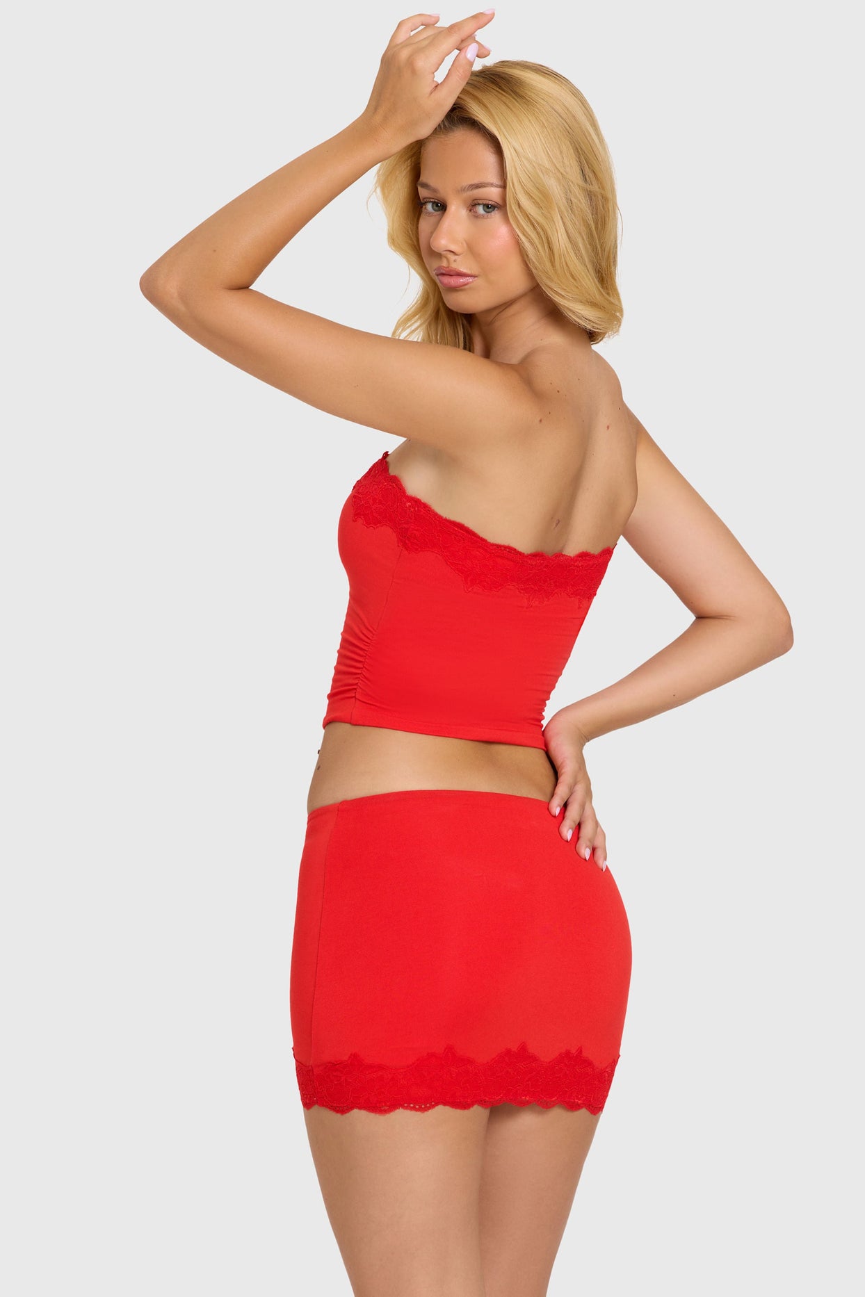 Modal Lace-Trim Bandeau Top in Cherry - 7