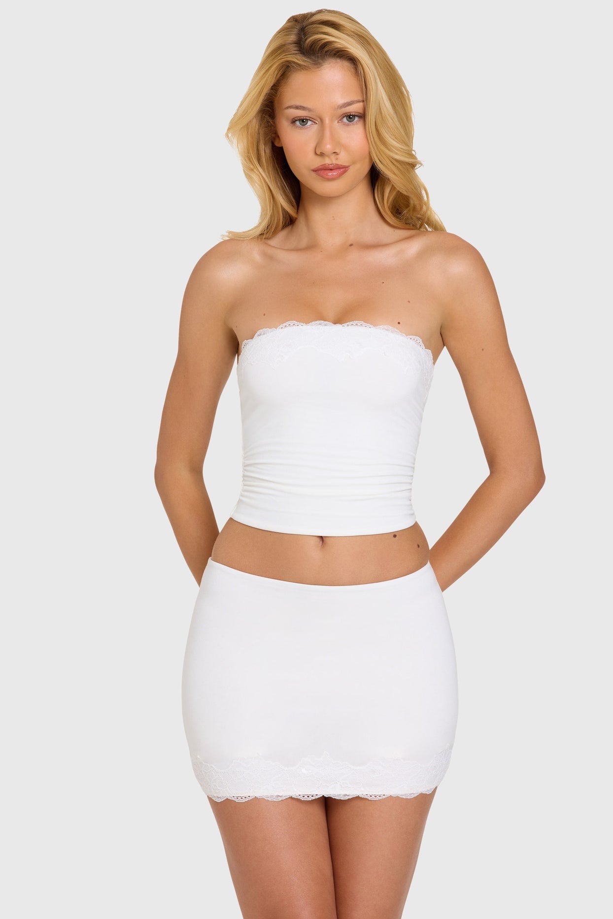 Modal Lace-Trim Bandeau Top in Coconut - 6