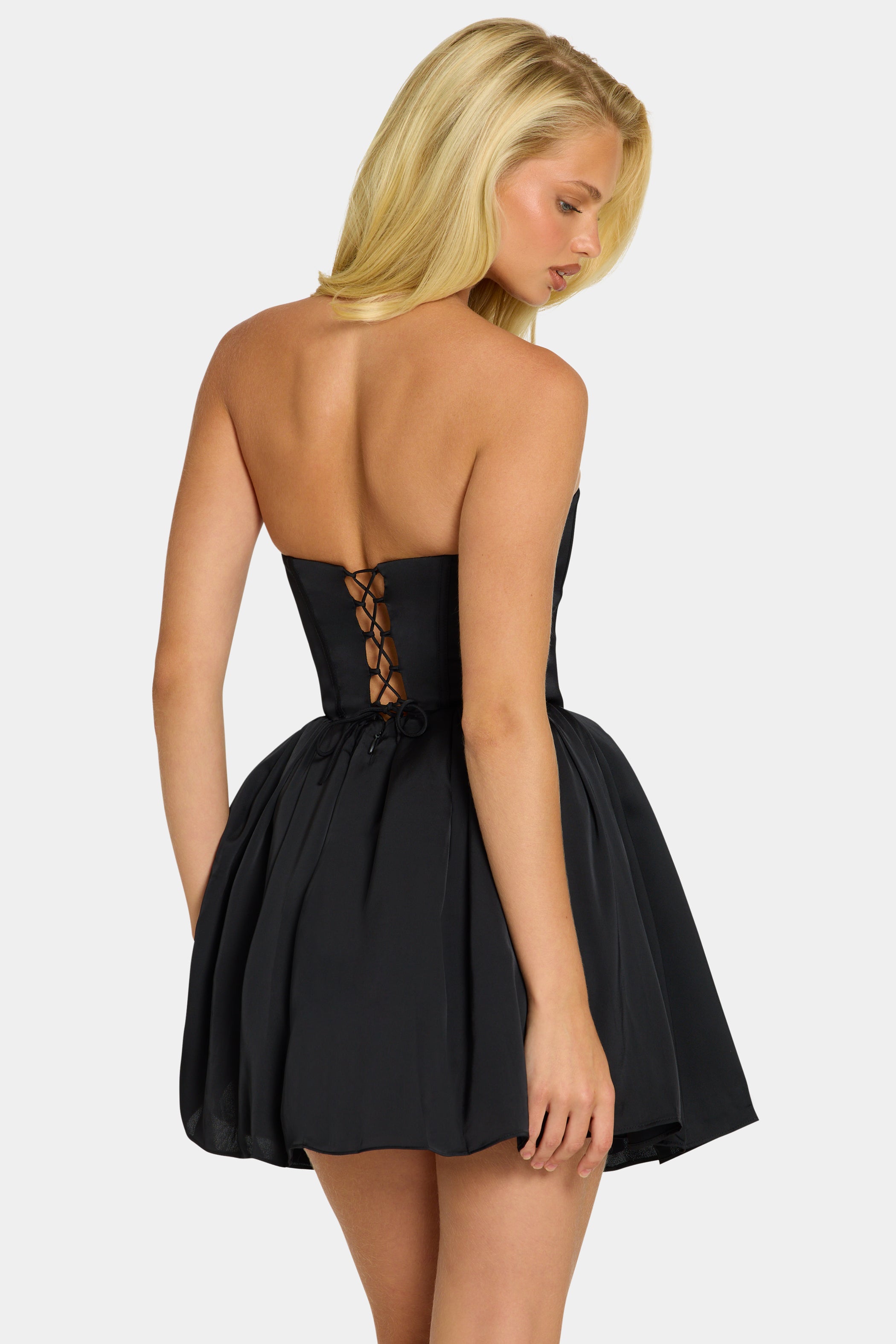 Corset Tulle Mini Dress in Jet Black