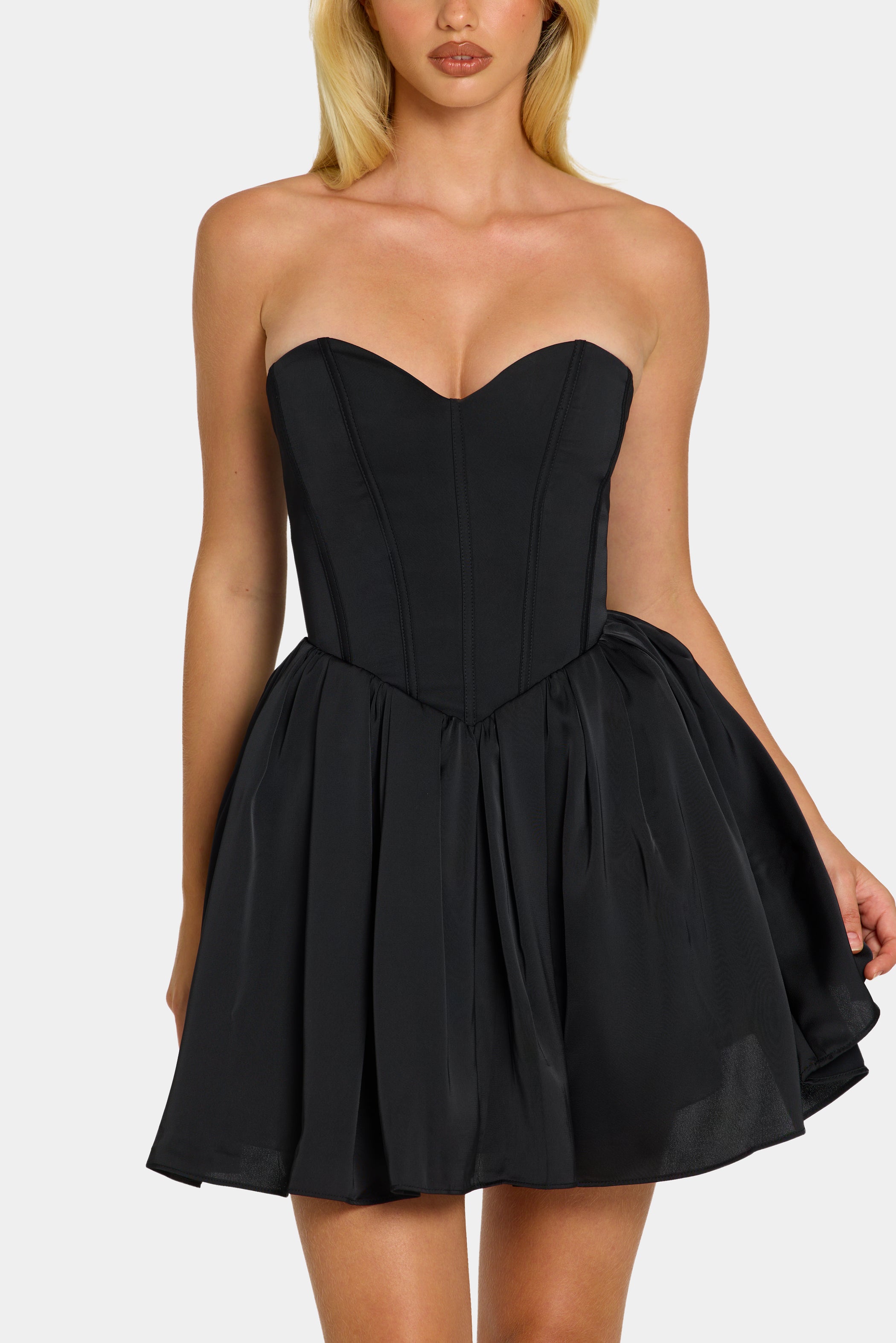 Corset Tulle Mini Dress in Jet Black