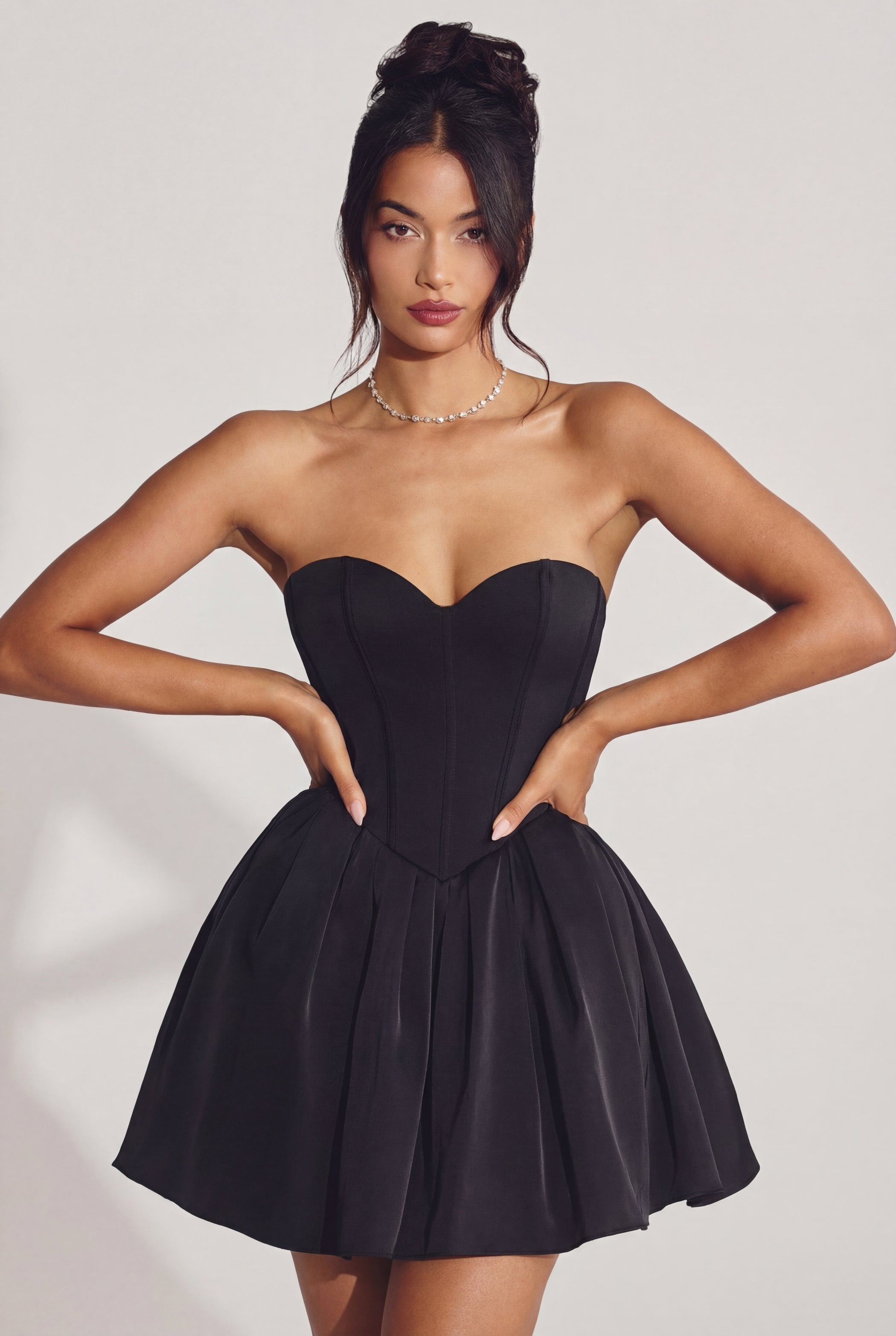 Corset Tulle Mini Dress in Jet Black