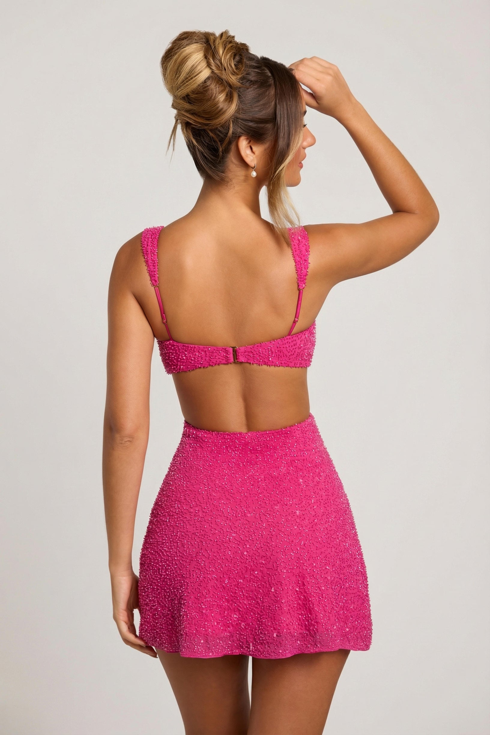 Embellished Cut Out Mini Dress in Fuschia - 2
