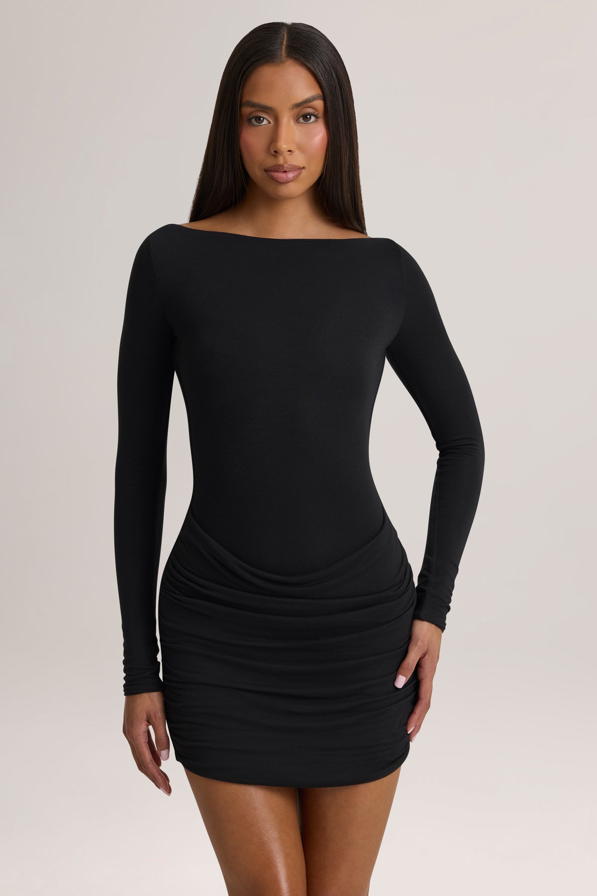 Modal Long-Sleeve Mini Dress in Black