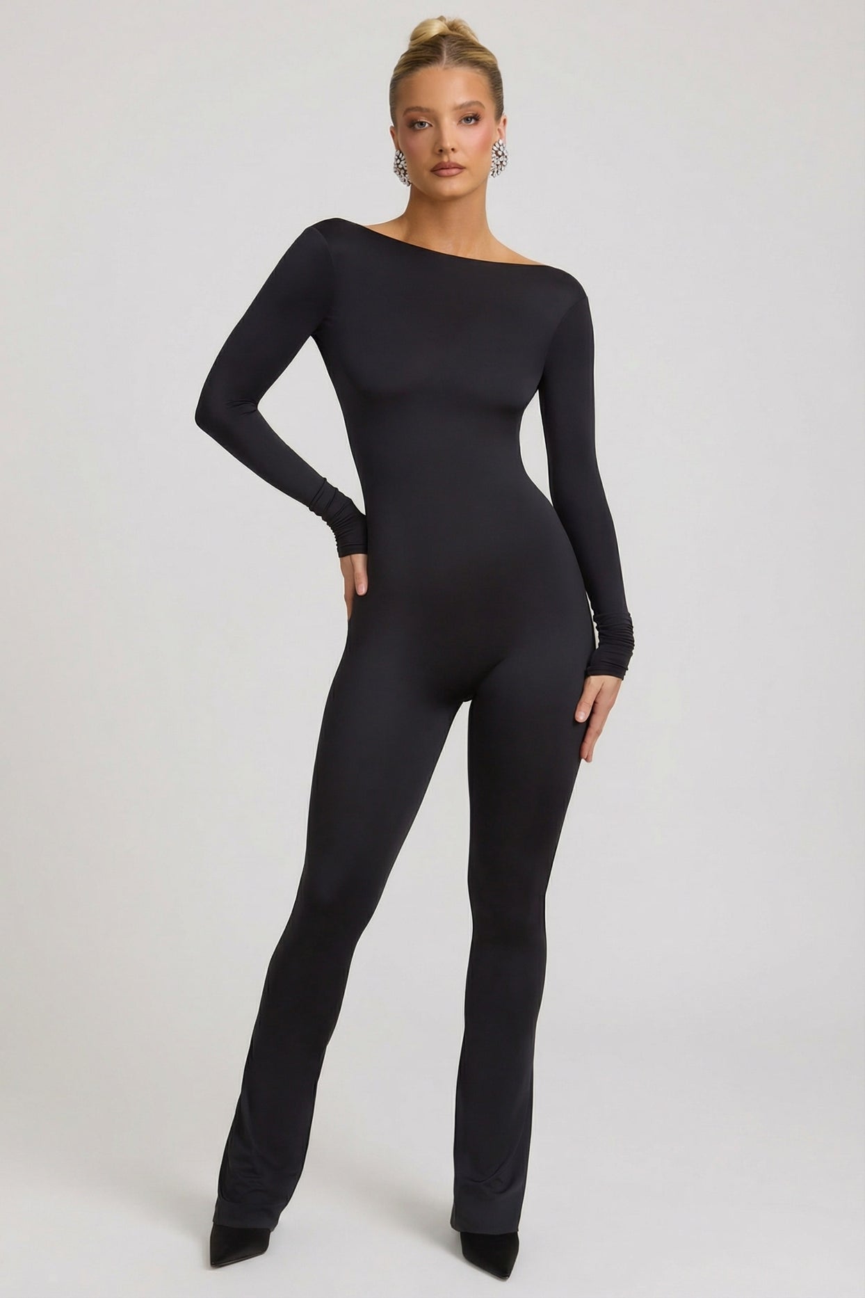 Slinky Jersey Bow-Detail Jumpsuit in Black - 7