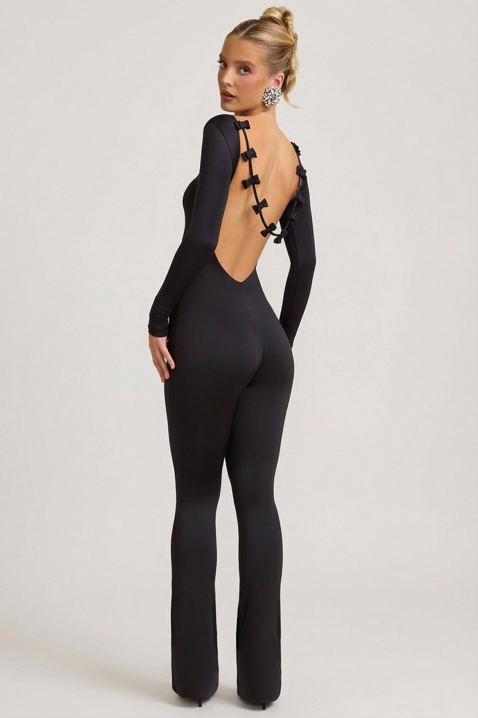 Slinky Jersey Bow-Detail Jumpsuit in Black - 1