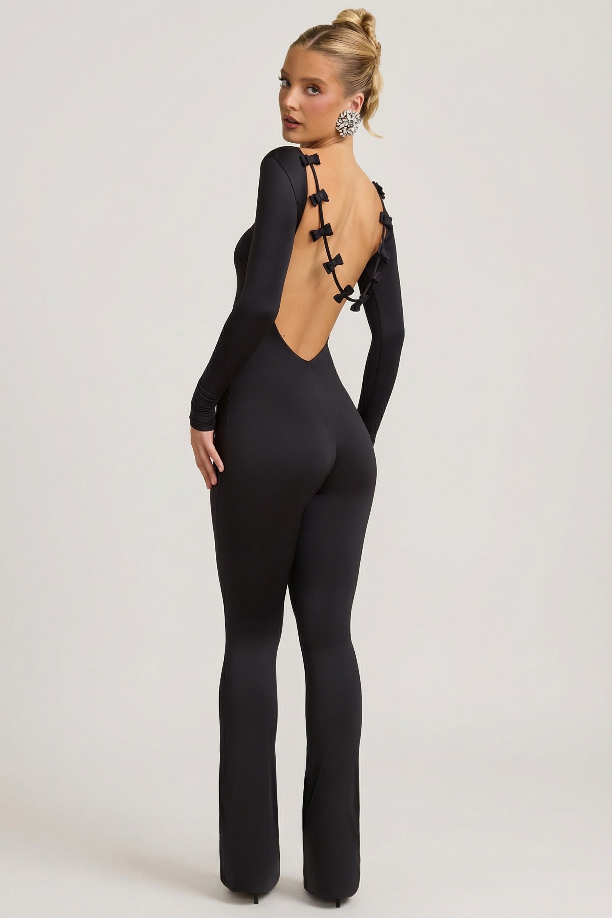 Slinky Jersey Bow-Detail Jumpsuit in Black - 1