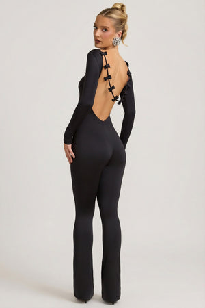 Oh Polly's Marie wearing the Eulalie Jumpsuit (reg) in Black Jersey fabric perfect for special occasions