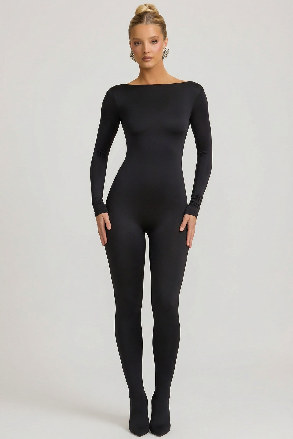 Slinky Jersey Bow-Detail Jumpsuit in Black - 6