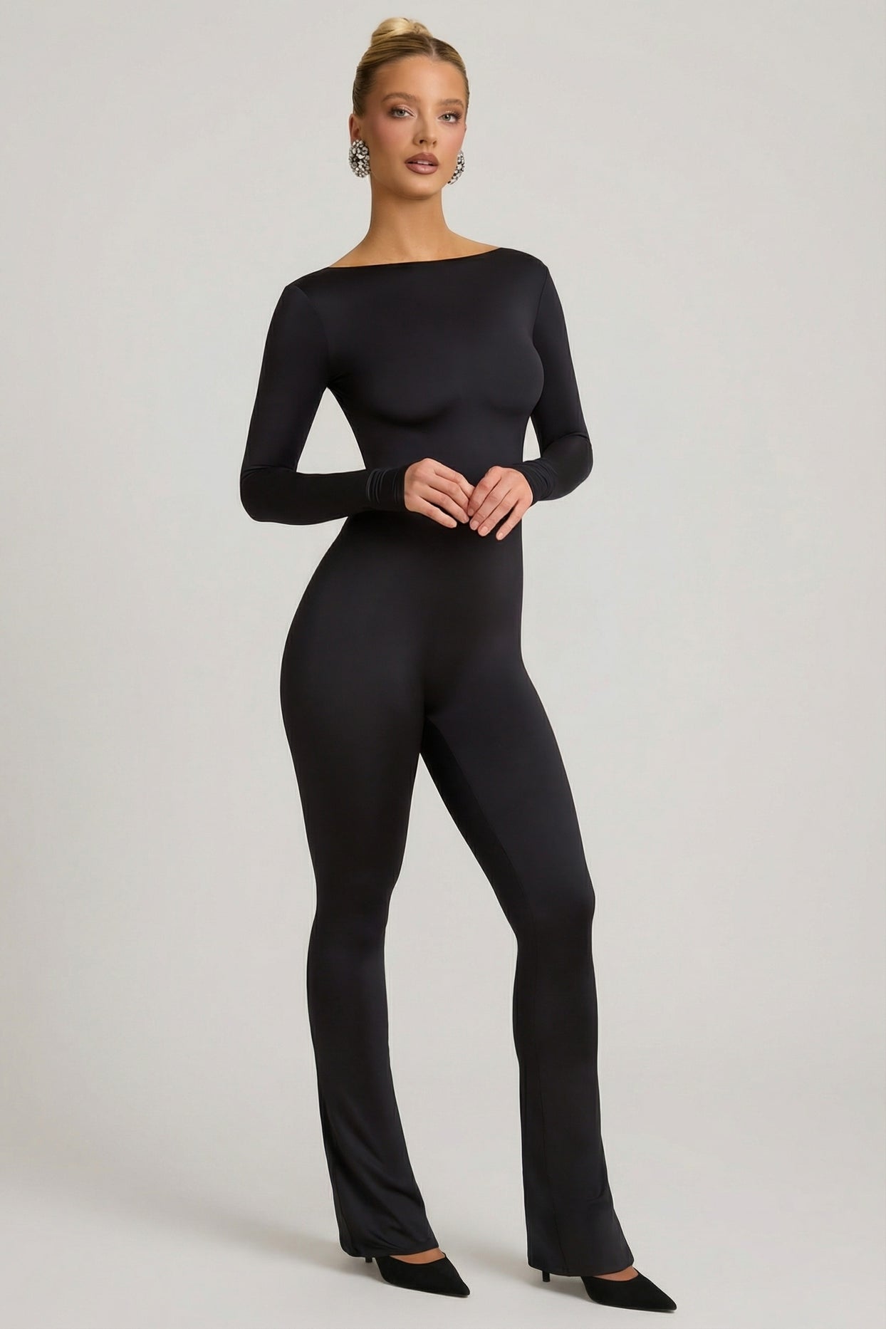 Slinky Jersey Bow-Detail Jumpsuit in Black - 8