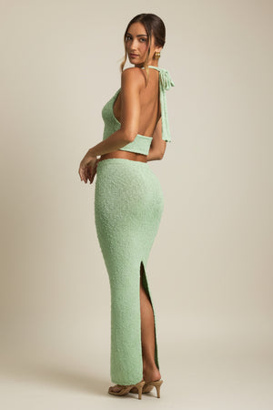 Bouclé Mid-Rise Maxi Skirt in Mint