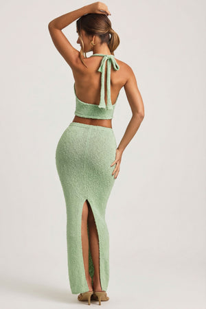 Bouclé Mid-Rise Maxi Skirt in Mint