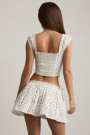 Ruched Cotton-Poplin Corset Top in Rose Print