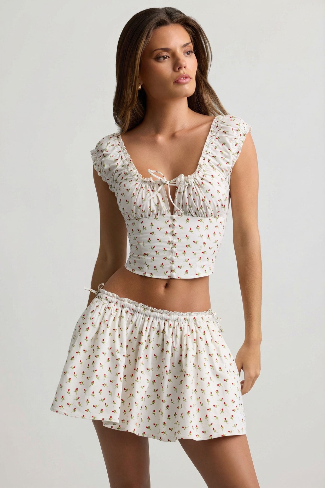 Ruched Cotton-Poplin Corset Top in Rose Print - 7
