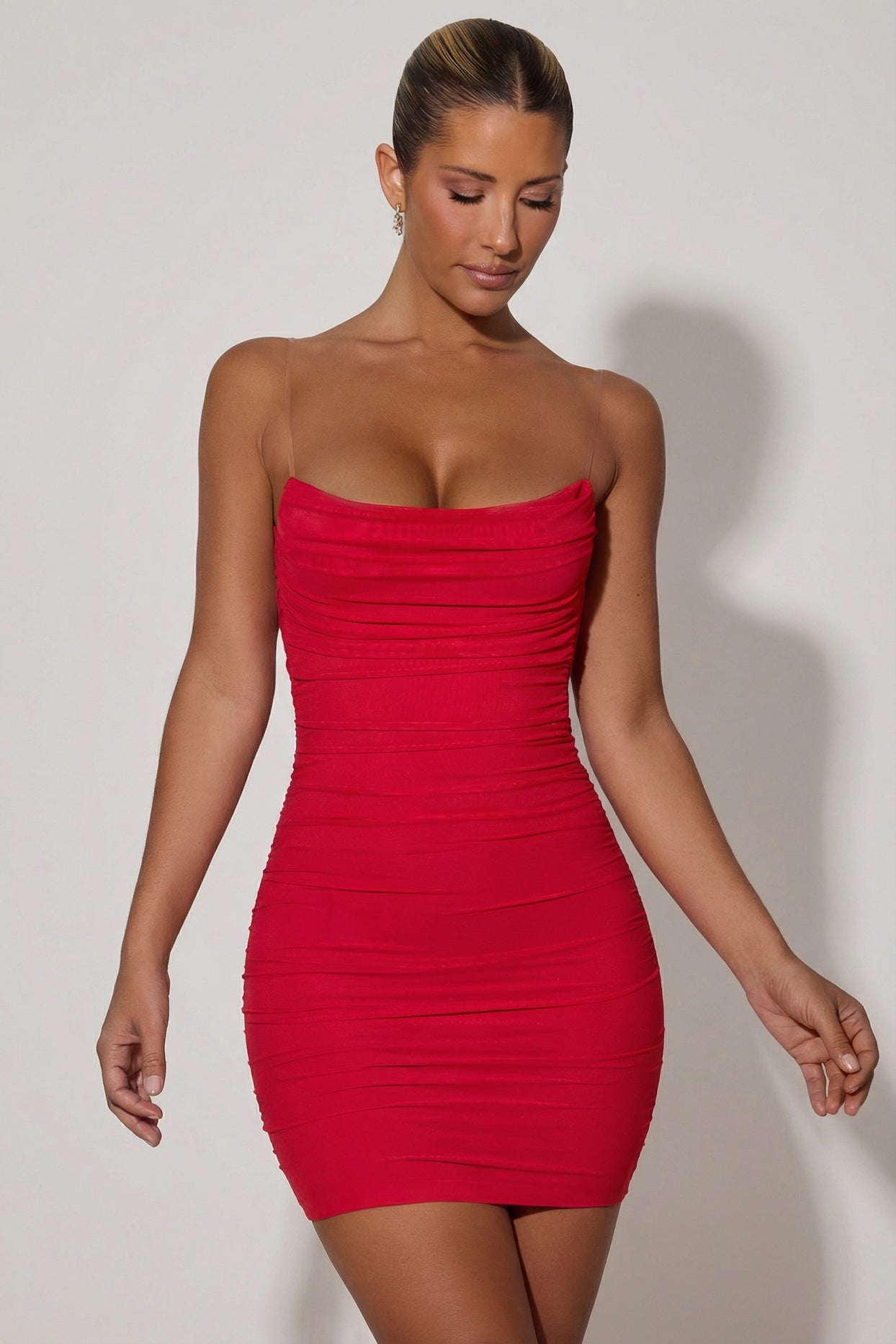 Ruched Backless Bodycon Mini Dress in Red - 7