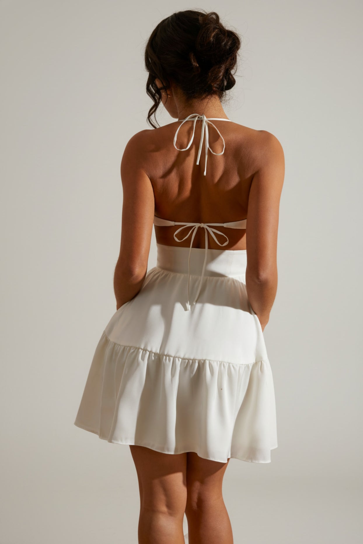 Halter Neck Cut Out Mini Dress in White - 2