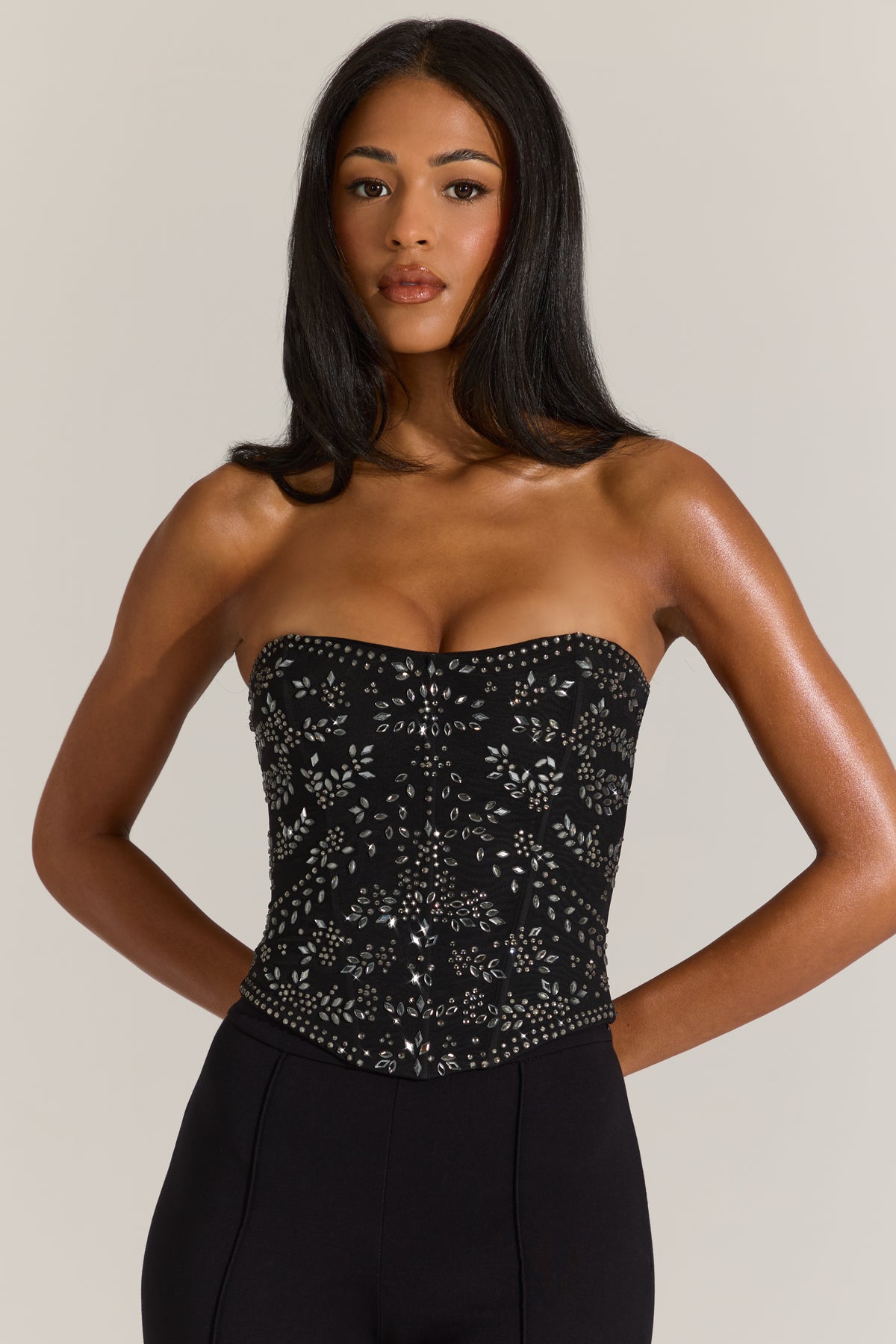 Embellished Corset Top in Black