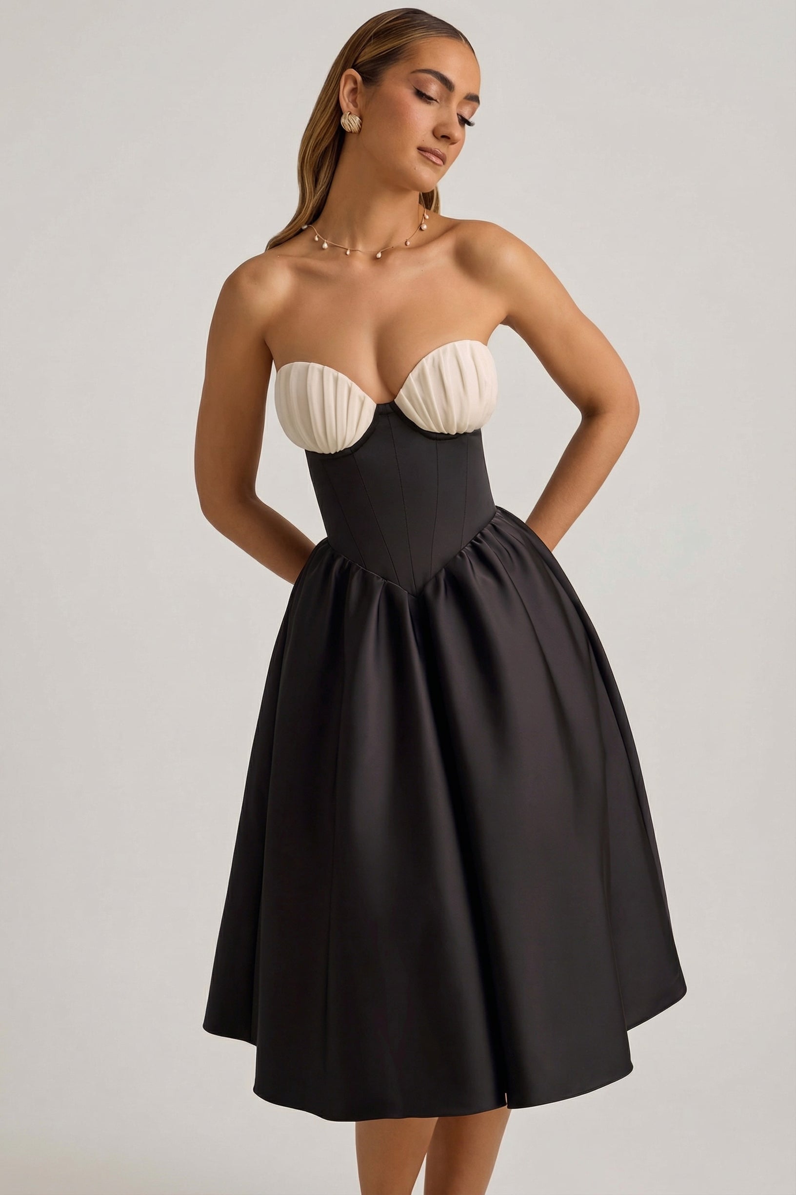 Strapless Corset Midi Dress in Black - 1