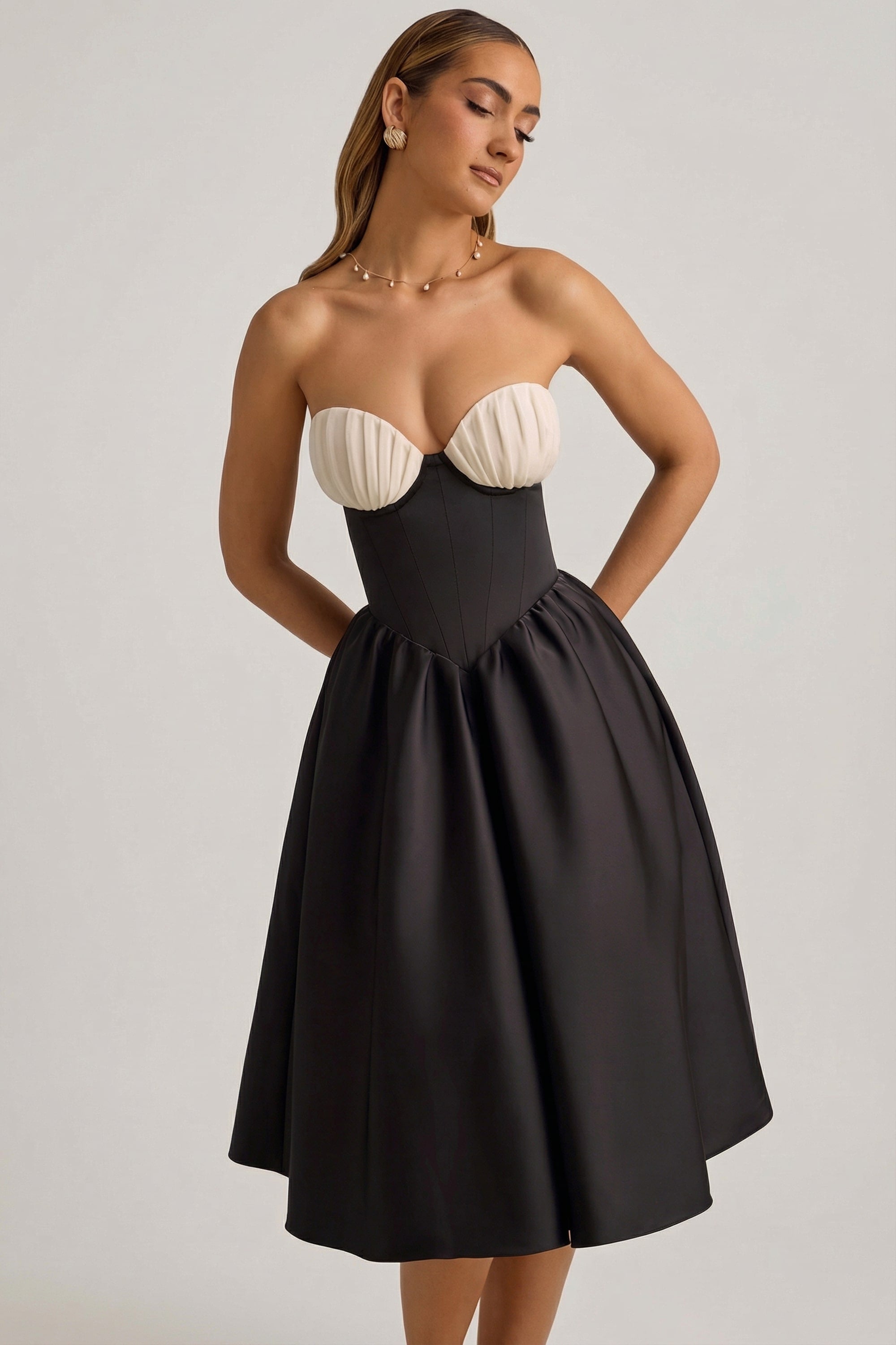 Strapless Corset Midi Dress in Black - 1