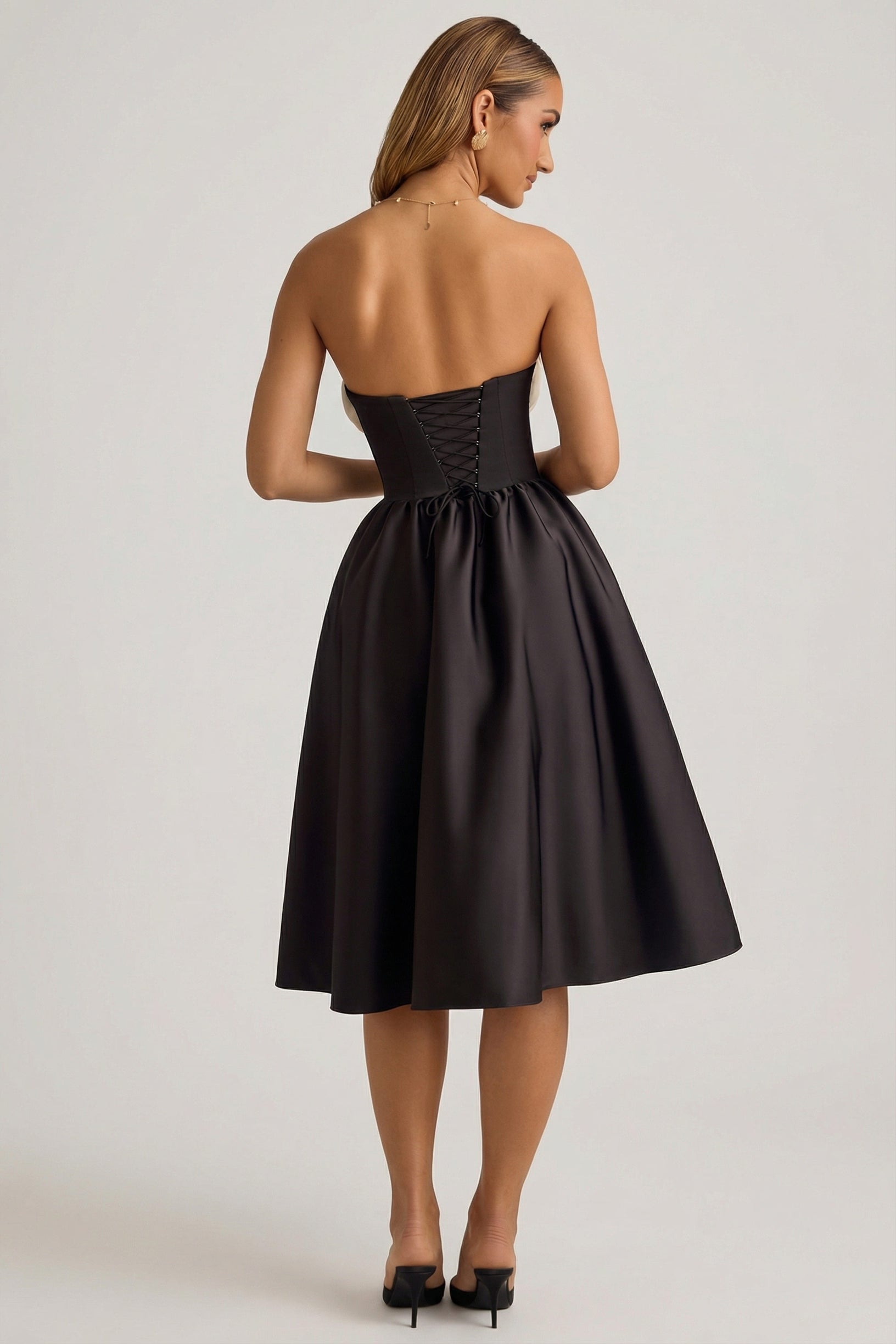 Strapless Corset Midi Dress in Black - 2
