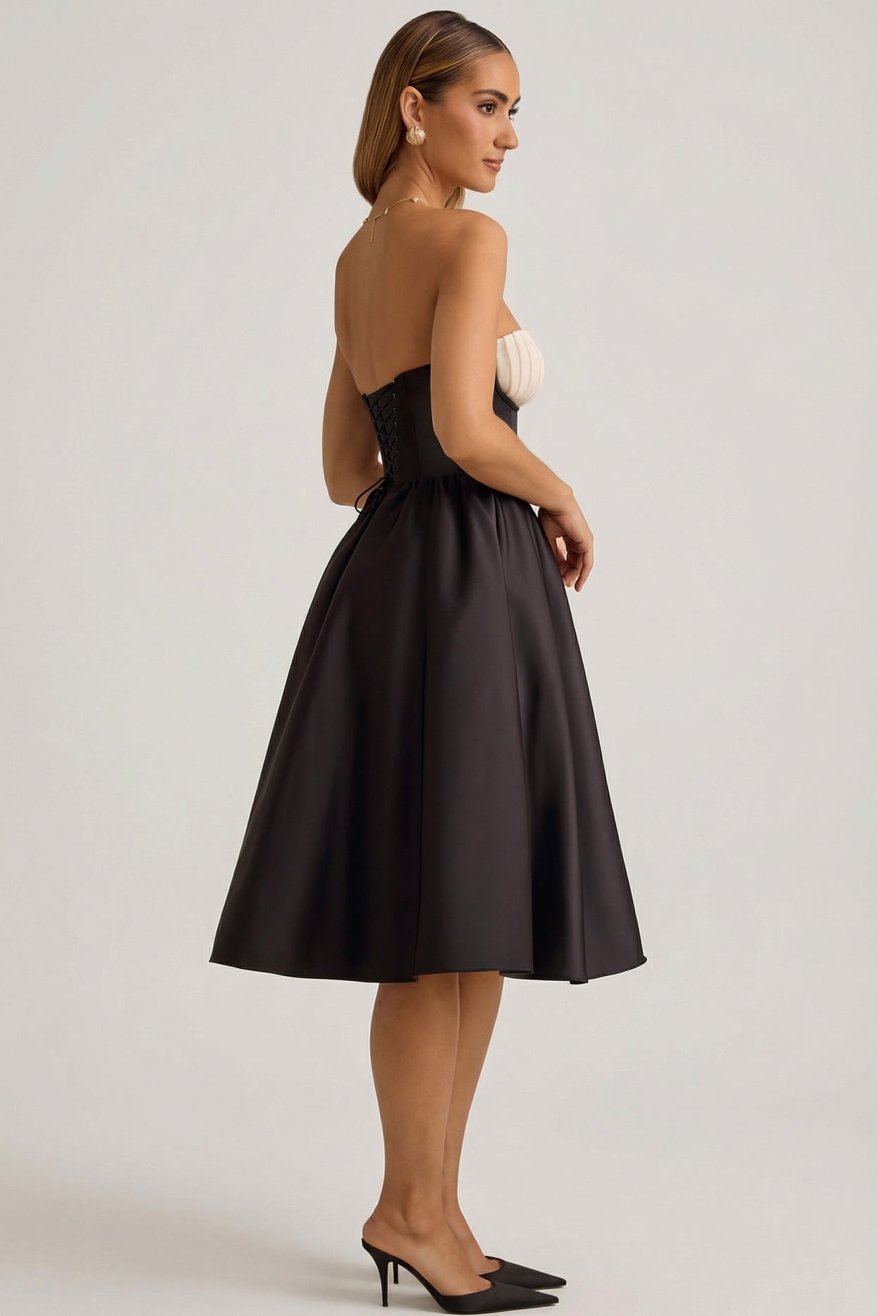 Strapless Corset Midi Dress in Black - 3