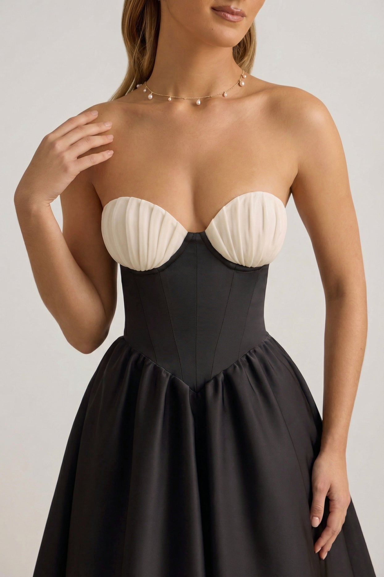 Strapless Corset Midi Dress in Black - 4