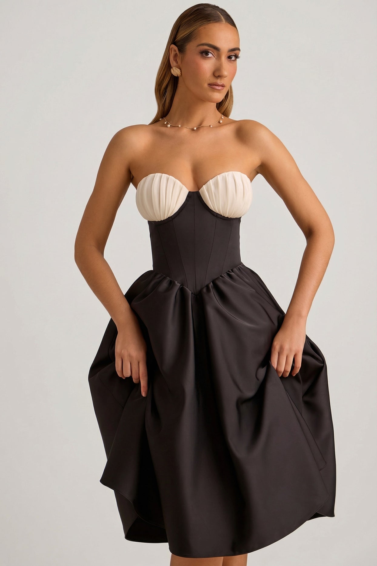 Strapless Corset Midi Dress in Black - 6