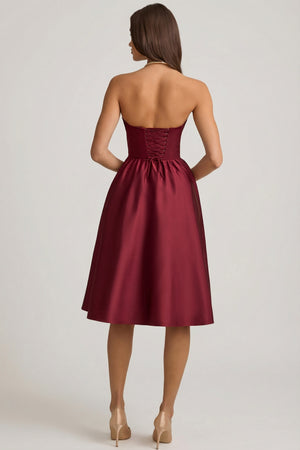 Gabrielle Strapless Corset Midi Dress in Wine Red | Oh Polly Gabrielle Strapless Corset Midi Dress in Wine Red | Oh Polly