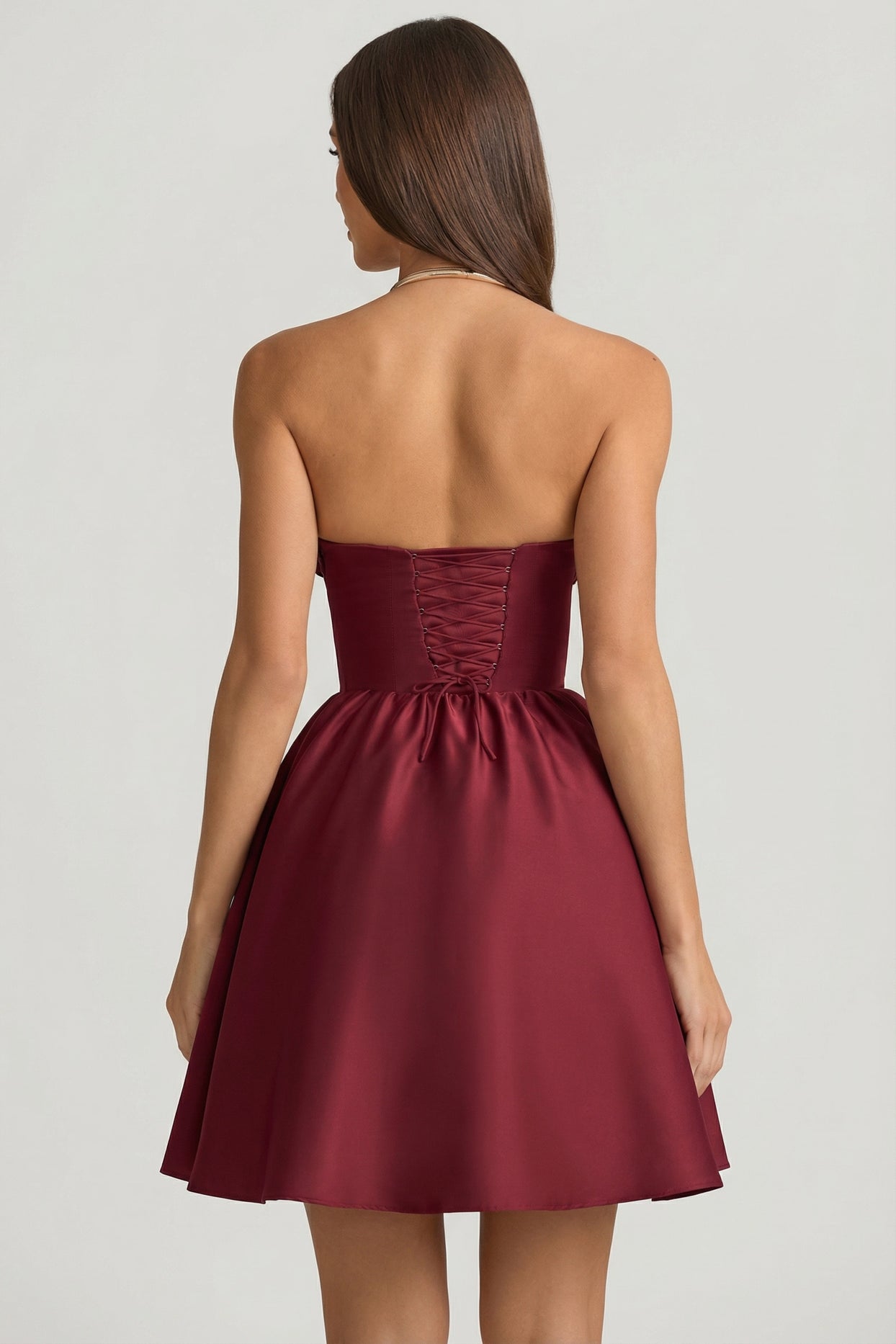 Strapless Corset Midi Dress in Wine Red - 8