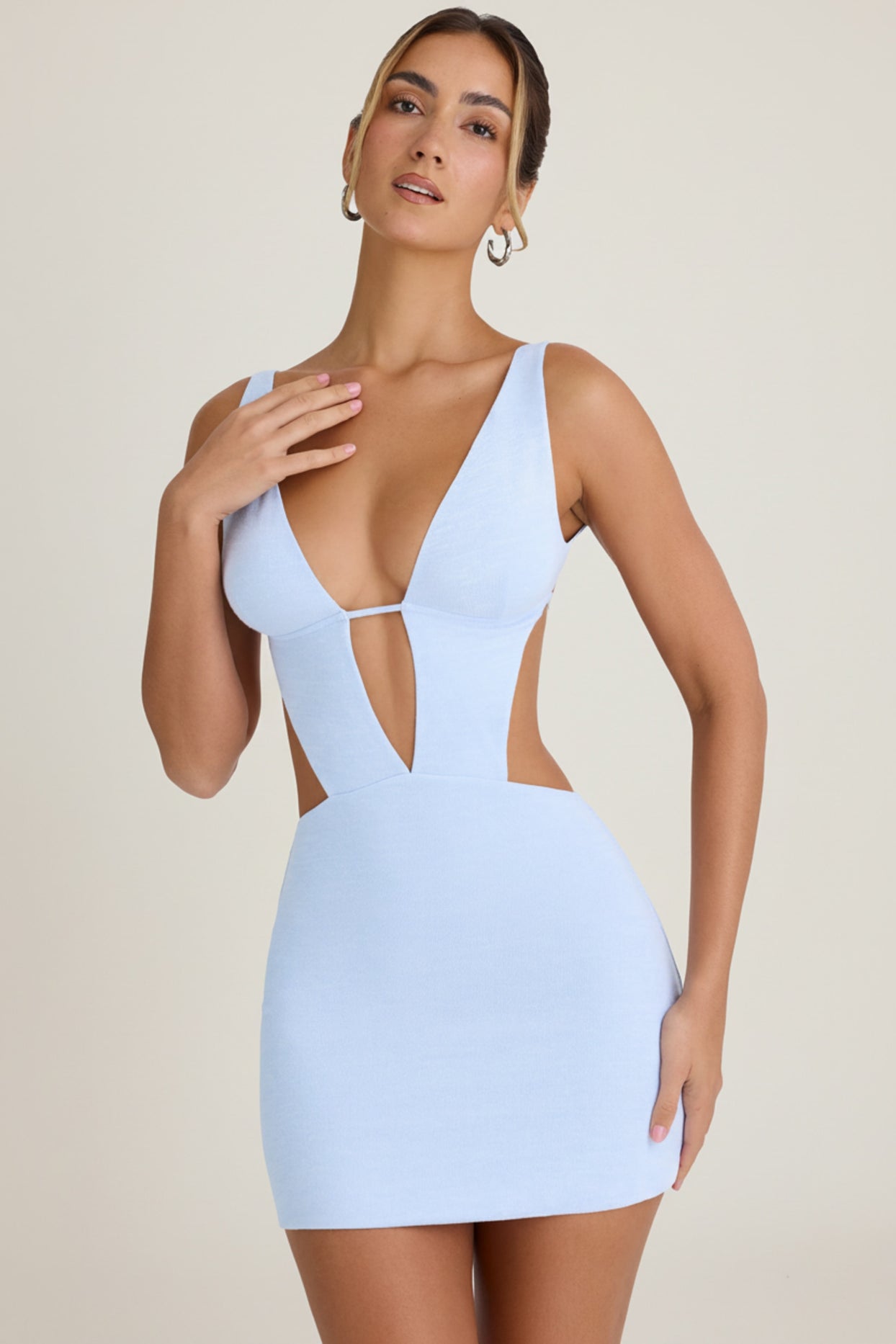 Cut-Out A-Line Mini Dress in Periwinkle Blue - 1
