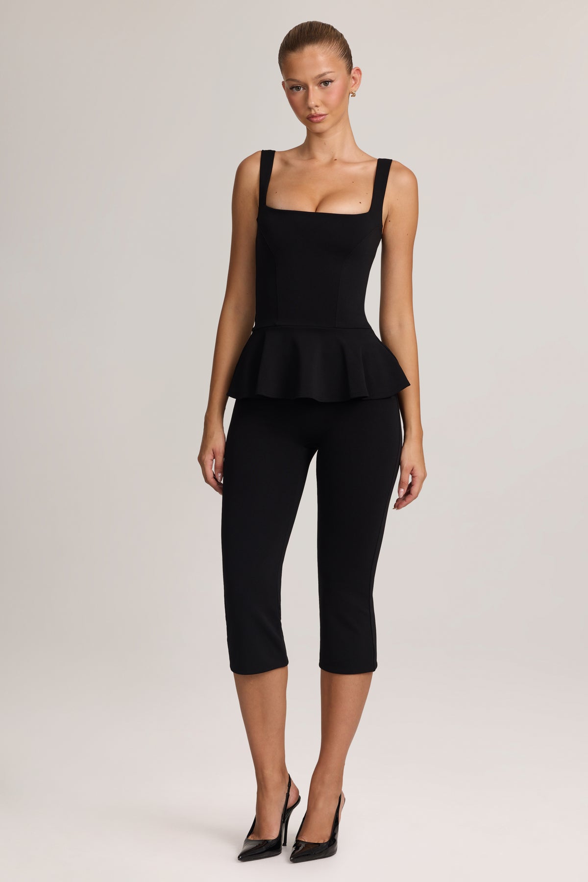 Ponte Peplum Top in Black