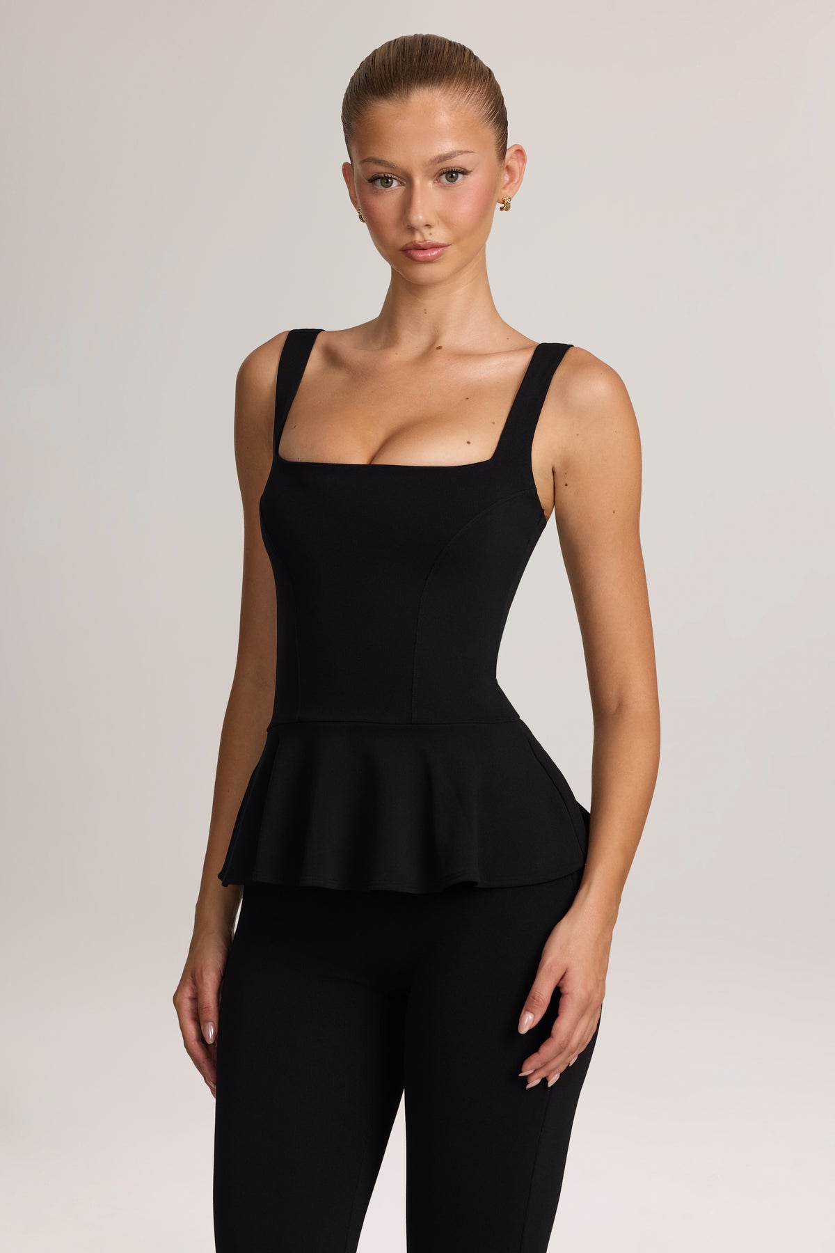 Ponte Peplum Top in Black - 1