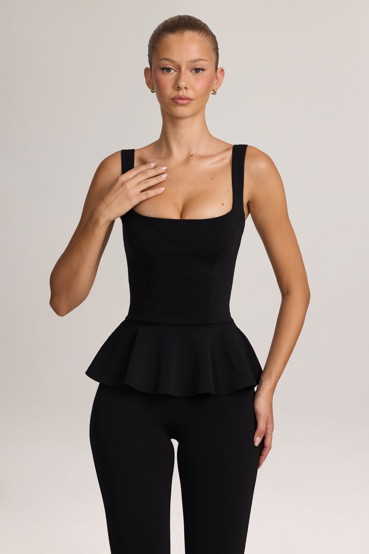 Ponte Peplum Top in Black