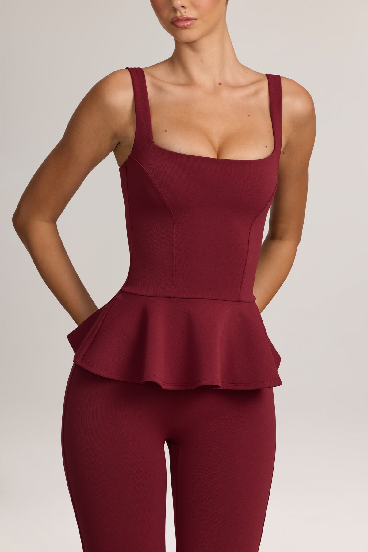 Ponte Peplum Top in Wine - 1