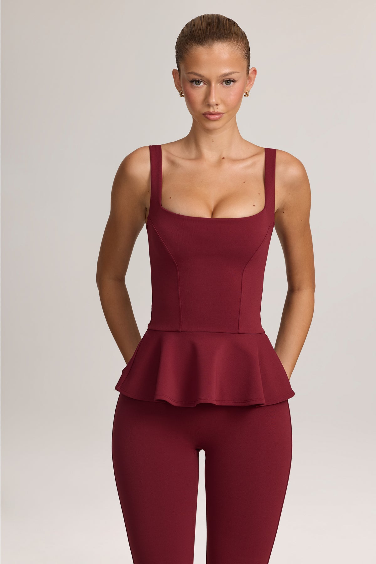 Ponte Peplum Top in Wine - 1