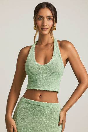 Bouclé Halterneck Crop Top in Mint