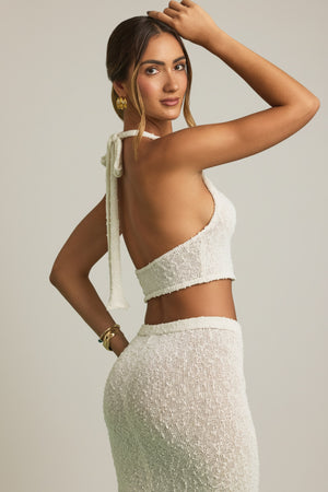 Bouclé Halterneck Crop Top in White