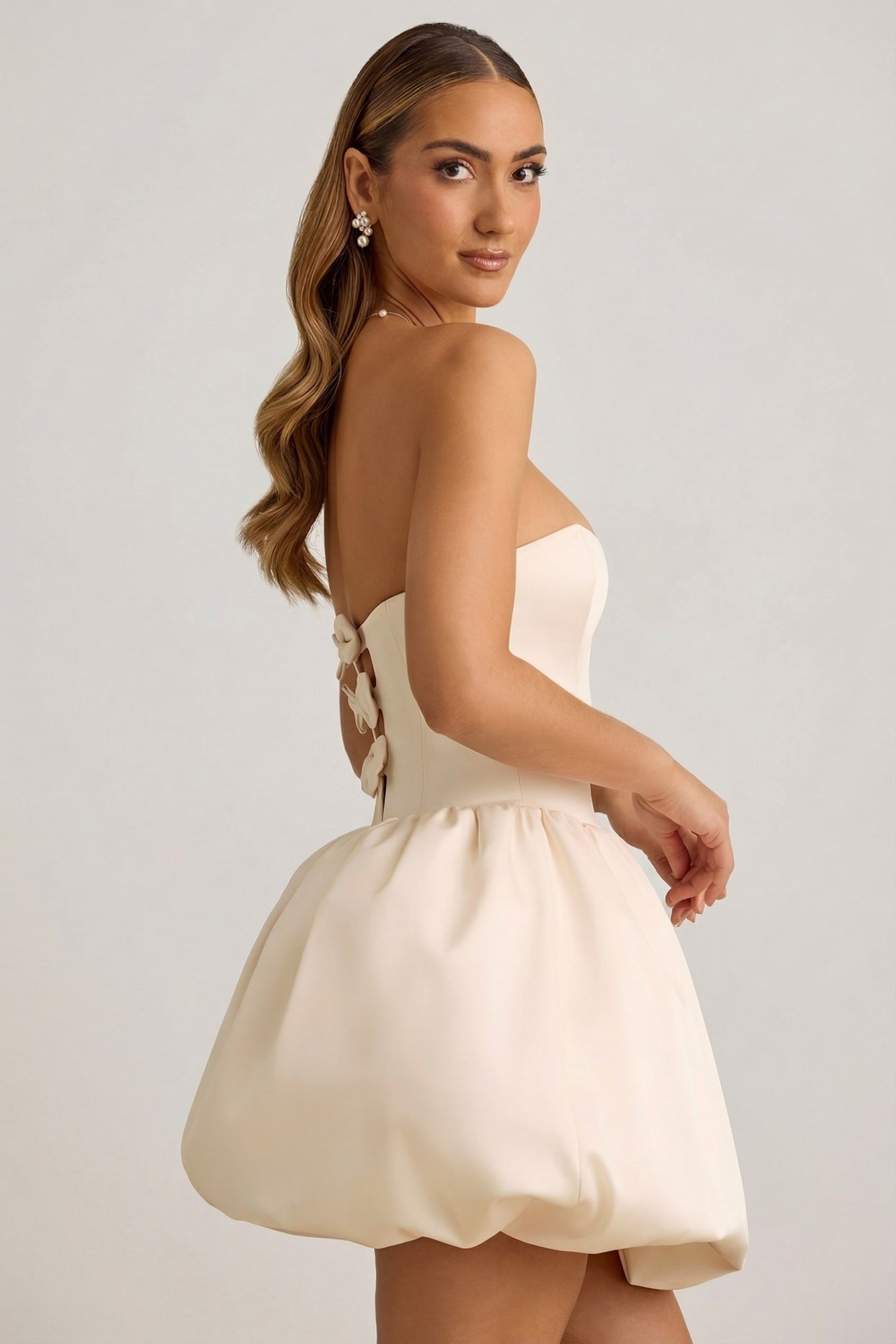 Convertible Bow-Detail Bubble Hem Midaxi Dress in Ivory - 3