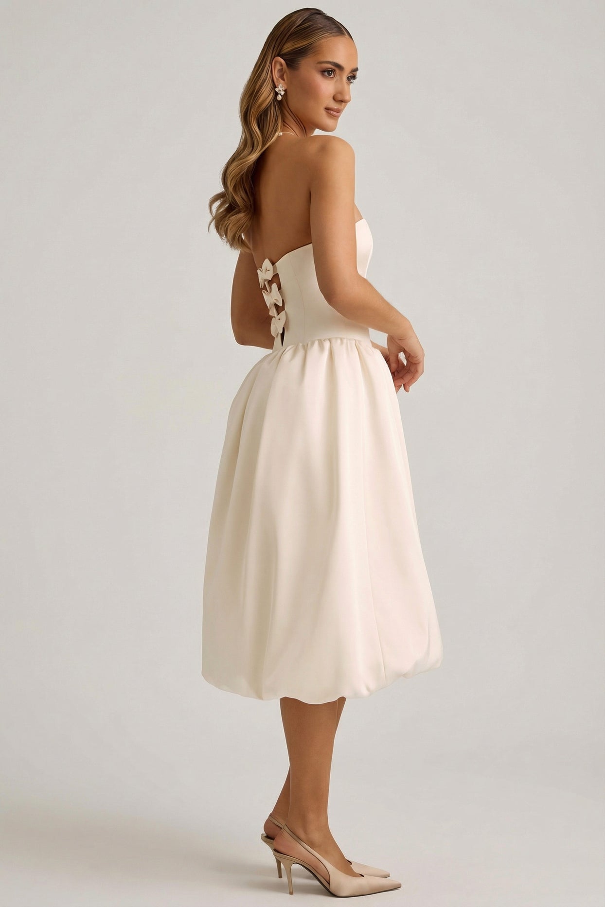 Convertible Bow-Detail Bubble Hem Midaxi Dress in Ivory - 8