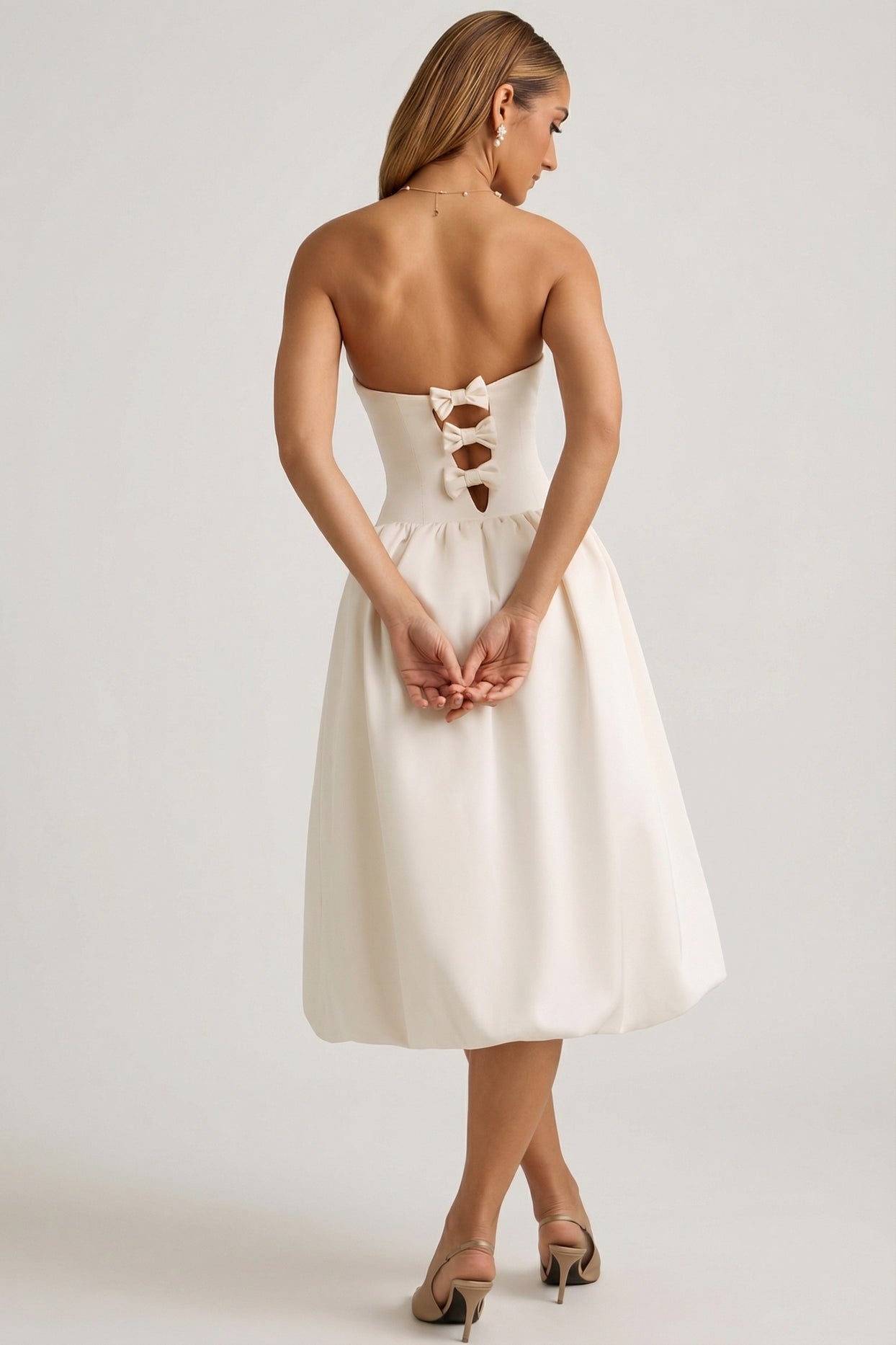 Convertible Bow-Detail Bubble Hem Midaxi Dress in Ivory - 6