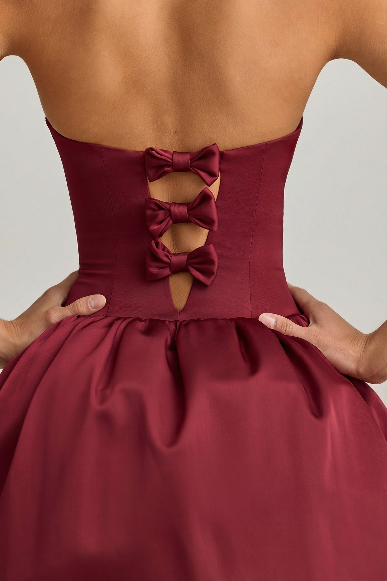 Convertible Bow-Detail Bubble Hem Midaxi Dress in Wine Red - 5