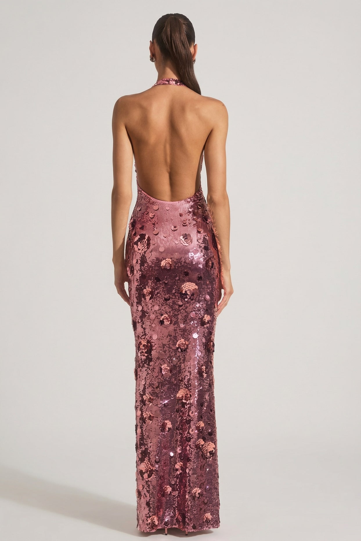 Sequin-Embellished Halterneck Maxi Dress in Pink - 2